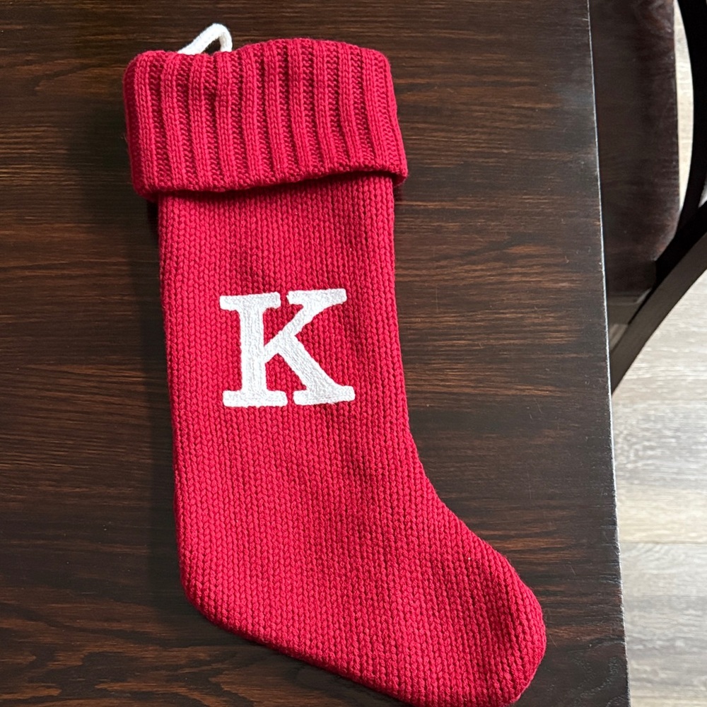 Classic Red Knit Stocking with White Initial